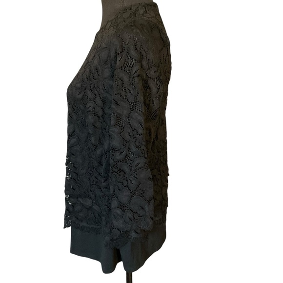 J Jill Wearever Black Floral Lace Overlay Quarter Sleeve - Picture 3 of 9
